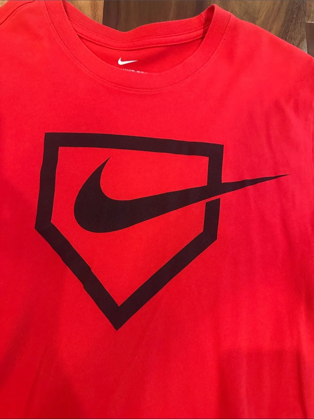 Nike Red Short-Sleeve Dri-FIT Logo Baseball Tee with Black Swoosh Shield